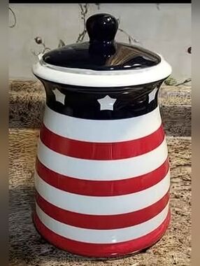 Terramoto Red White Blue Ceramic Canister with Stars
